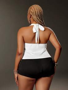 Maweii Sexy Casual Daily Date Beach Vacation Elastic Knit Rivet Decor Draped Neck Solid White Plus Size Tank Top - White - View 4