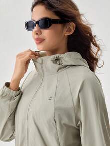OutZeal Women Outdoor Jacket Daily Casual Water-Resistant Drawstring Waist Hooede Outdoor Top Spring - Light Grey - View 9