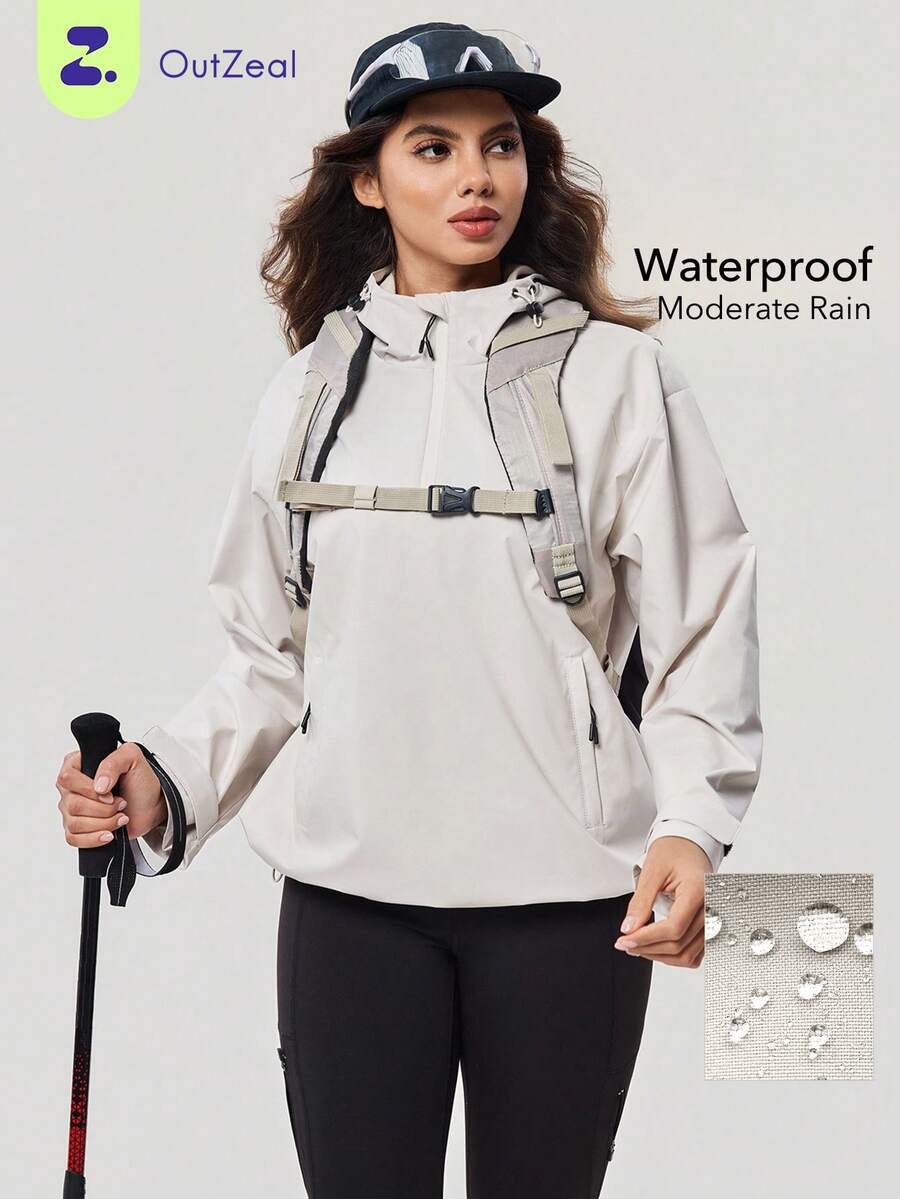 OutZeal Women Sports Jacket Hiking Camping Water-Resistant Hooded Front Half-Zip Active Top - Apricot - View 1