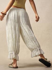 Bohemela Quần ống rộng dệt màu trơn phong cách Boho cho nữ, quần bloomer kiểu Bohemian mùa hè. - Màu be - Xem 7