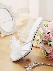 CUCCOO HITCHD Zapatos de mujer de estilo de hada elegante con lazo, punta cuadrada y tacón de aguja, para el verano, color blanco - Blanco - Ver 13