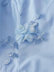 SHEIN MOD Women's Elegant Applique Contrast Mesh Cinched Waist Midi Dress, Suitable For Summer Vacation - Baby Blue - View 4