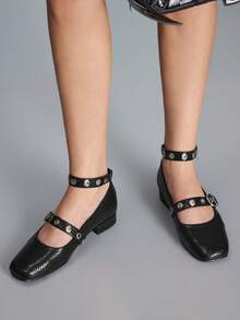 CUCCOO GRLICON 女士铆钉设计休闲乐福鞋，圣诞节必备 - 黑色蛇紋 - 查看 2