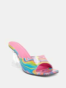 Glitzique 女士时尚彩绘高跟凉鞋，时尚派对露趾一脚蹬红色高跟凉鞋 - 紅色 - 查看 2