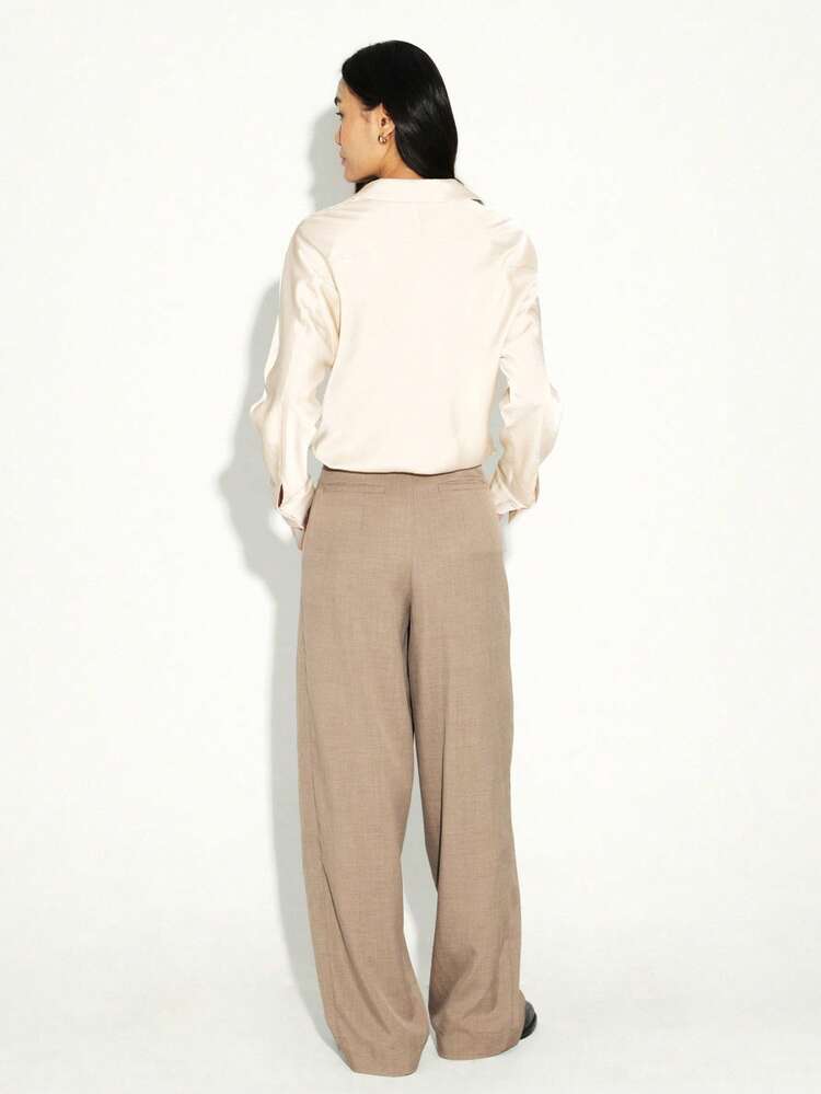 KSTM Women's Tailored Barrel Leg High Waisted Wide Leg Trousers Fall Winter Office Professional Pants