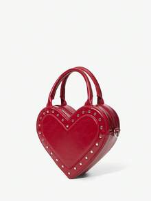 Viva Strut Ladies, Women Shoulder Bag, Hobo Bag, Fashionable, Sweet And Cool Girls, Y2k, Personalized, Simple, Versatile, Street, Red Purse Rhinestones, Heart-Shaped, Valentine's Day, Christmas Valentines - Rose Red - View 3
