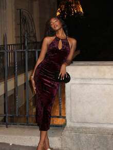 Mima John 女士露背中长纯色连衣裙，时尚夏季女装，适合女士生日派对穿着，修身连衣裙，派对礼服 - 彩色 - 查看 5