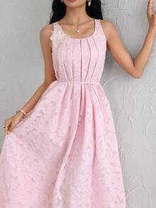 Modelyn Đầm hồng không tay đính đá lấp lánh, khoét eo, kèm thắt lưng. - Hồng - Xem 7