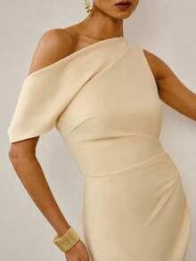 ZEYLAH Elegant Fitted Ruched Long Dress, Spring/Summer - Light Yellow - View 2