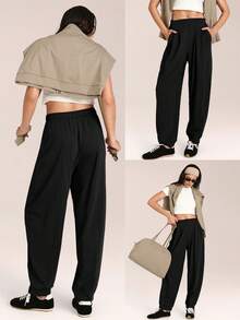 GLOWMODE Modal Terry Urban Pulse Soft Smooth Breathable Side Slip Pockets Pleated Joggers Daily Casual Street Wear - Black - View 7