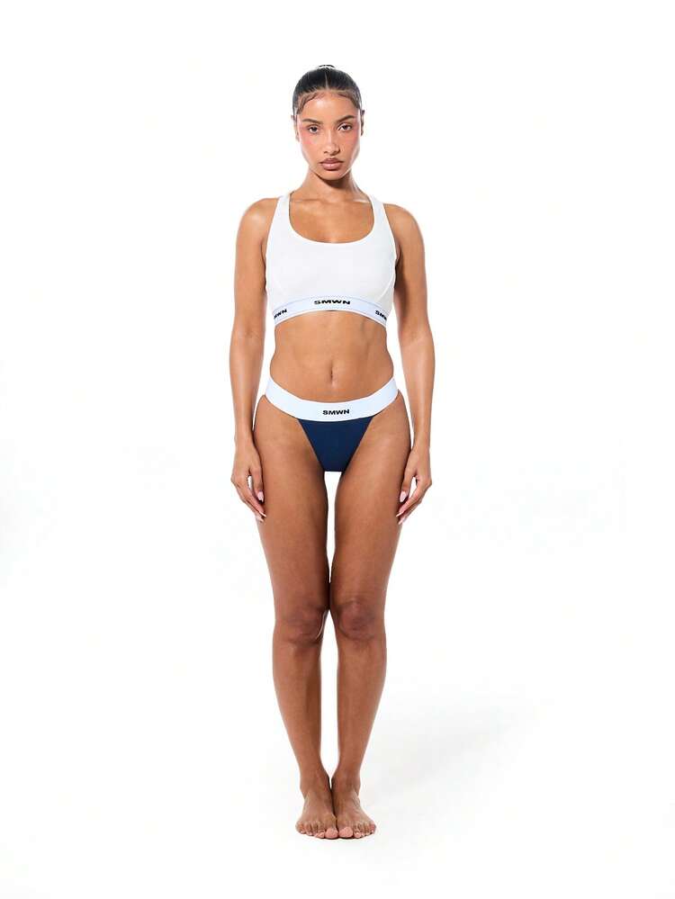 SUMWON Branded Scoop Neck Bralette With Contrast Waistband And Logo Detail Soft Cup Comfort