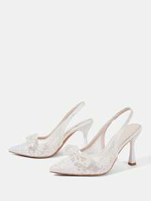 CUCCOO HITCHD Women Shoes Autumn New Pointed Butterfly Pearl Beautiful Wedding Dress Casual High-Heeled Shoes - White - View 3