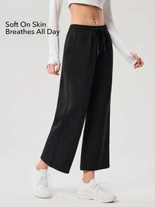 OutZeal 女士运动黑色裤子，日常休闲柔软款，高腰阔腿，运动下装。 - 黑色 - 查看 2