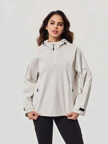 OutZeal Women Sports Jacket Hiking Camping Water-Resistant Hooded Front Half-Zip Active Top - Apricot - View 8