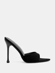 Glitzique Sandalias de tacón alto con puntera puntiaguda y decoración de pirámide negra para mujer, sandalias de tacón alto glamorosas para fiestas - Negro - Ver 4