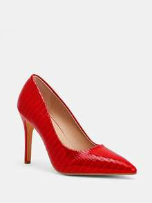 Glitzique 秋冬季女士红色尖头高跟鞋，性感优雅，1双装 - 紅色 - 查看 3