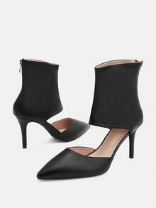 Glitzique 秋冬女式高跟靴，时尚短靴，黑色，镂空设计，褶皱踝靴，后拉链，尖头细高跟靴，夏季黑色皮革镂空短靴，女靴 - 黑色 - 查看 11