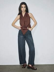 復古風格山茶花棕色柔軟皮革滑步便鞋 2024新款 圓頭厚底英式小皮鞋 - 棕色 - 查看 3