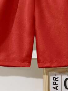 SHEIN Teen Boy Drawstring Waist Beach Swimshorts - Red - View 6