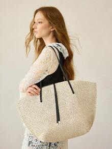 MOTF PREMIUM WOMEN'S LARGE-CAPACITY SHOULDER TOTE BAG, INCLUDING ZIPPER INNER BAG, SUITABLE FOR DAILY COMMUTING,VALENTINES DAY - Straw - View 1