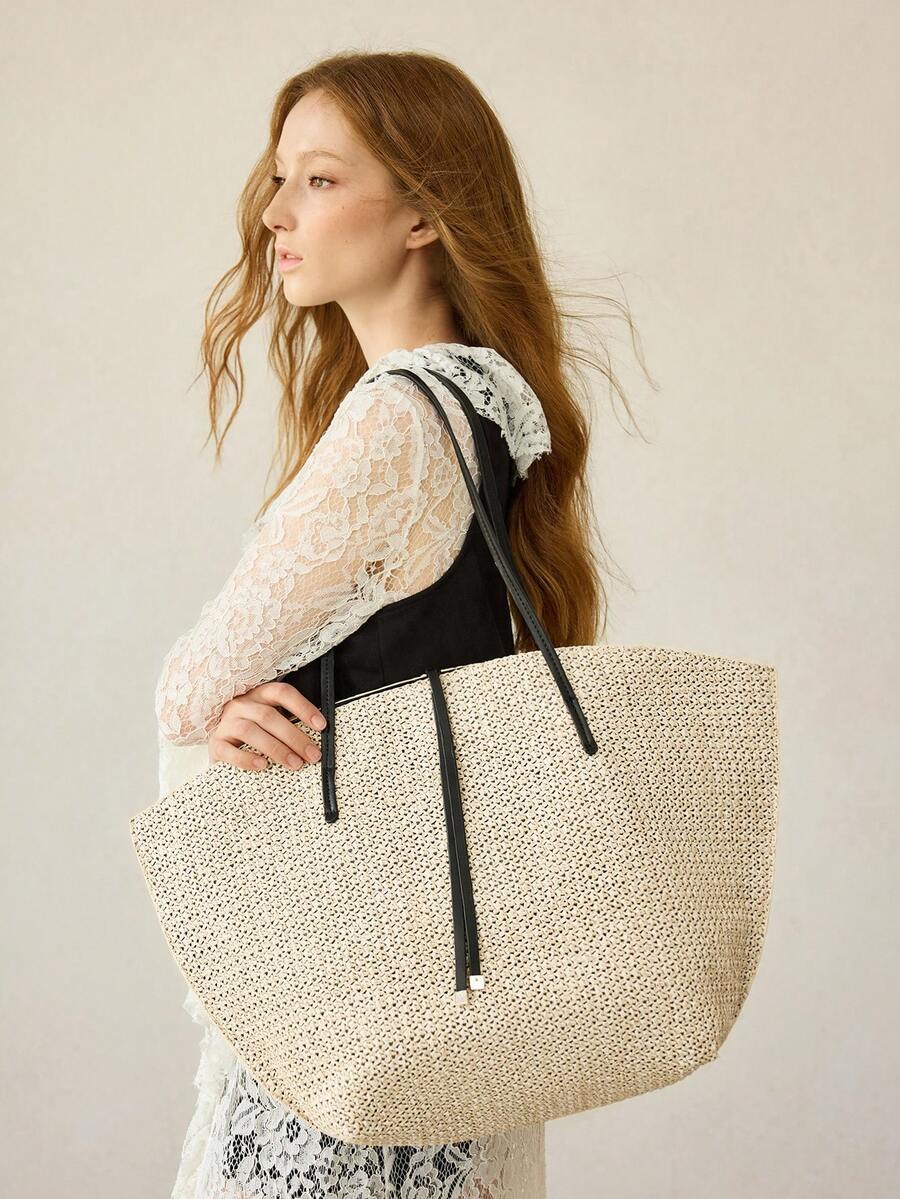 MOTF PREMIUM WOMEN'S LARGE-CAPACITY SHOULDER TOTE BAG, INCLUDING ZIPPER INNER BAG, SUITABLE FOR DAILY COMMUTING,VALENTINES DAY - Straw - View 1