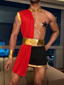 SHEIN Men's Costume Set (Skirt, Top, Belt, Gloves, Arm Accessories, Necklace) - Red - View 1