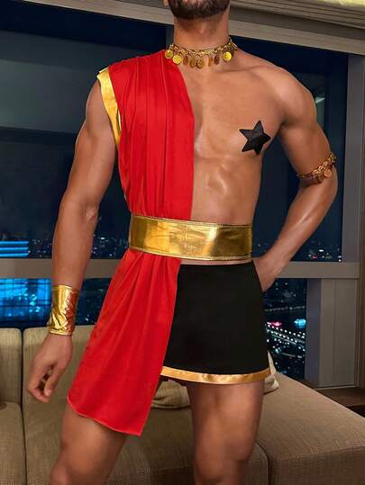 SHEIN Men's Costume Set (Skirt, Top, Belt, Gloves, Arm Accessories, Necklace)