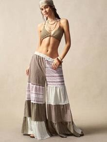 Bohemela Women's Casual Woven Patchwork Loose Wide Leg Splicing Pants Bohemian Outfits Women Summer Baggy Pants - Multicolor - View 1