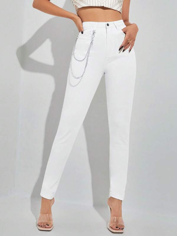 SHEIN Essnce Jeans a vita alta, aderenti, alla caviglia
