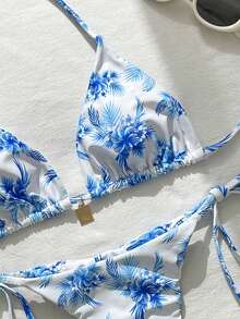 Swim Vcay Bộ bikini nữ gồm dây chuyền in họa tiết ngẫu nhiên, trang sức kim loại, thích hợp cho mùa xuân/hè. - Nhiều màu - Xem 6