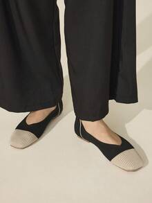 CUCCOO BASICS Women's Casual Contrast Color Slip-On Loafers - Black - View 2