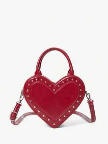 Viva Strut Ladies, Women Shoulder Bag, Hobo Bag, Fashionable, Sweet And Cool Girls, Y2k, Personalized, Simple, Versatile, Street, Red Purse Rhinestones, Heart-Shaped, Valentine's Day, Christmas Valentines - Rose Red - View 2