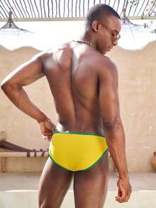 Manfinity VDAYZ Đồ bơi nam đôi, đồ bơi nam phối màu, đồ bơi nam casual đi biển, quần bơi nam màu xanh lá cây và vàng, đồ bơi nam đôi, đồ bơi đôi, đồ bơi Brazil, đồ bơi nam và nữ, bộ đồ bơi đôi, bộ đồ bơi nam và nữ, đồ bơi Jamaica. - Màu vàng - Xem 5