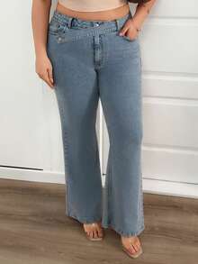 Plus Elastic High Waist Casual Flare Jean - Light Wash - View 1