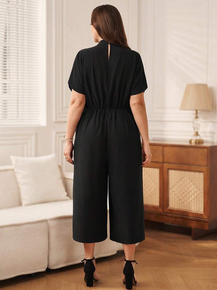 Plus Size Women's Solid Color V-Neck Casual Jumpsuit Pants For Holiday & Daily Wear Jumpsuit Women Summer Outfit For Women Beach Vacation Outfits Black Jumpsuit For Women