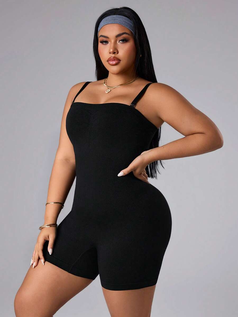 Rhythm Era Plus Size Women Seamless Sports Jumpsuit - Black - View 1