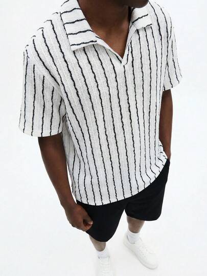 SUMWON Striped Short Sleeve Polo Shirt And Casual Shorts Two Piece Summer Matching Set