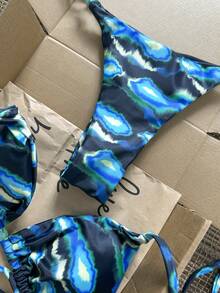 Swim Mod Women's Random Print Beaded Necklace Bikini Set, Spring/Summer - Multicolor - View 5