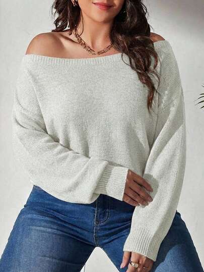 Plus Solid Off Shoulder Sweater Off Shoulder Sweateroff The Shoulder Sweateroff Shoulder Jumperoff The Shoulder Jumper