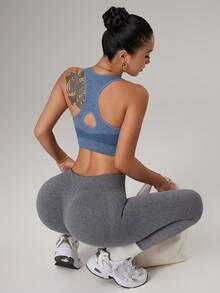 Sovereign Charm 女士交叉后背运动文胸，高弹力健身瑜伽文胸 - 藍色 - 查看 1