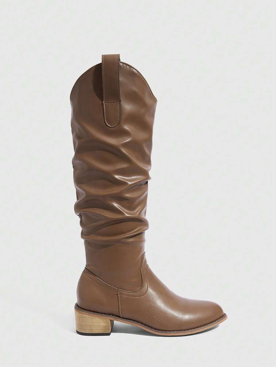 Daringsoles Women's PU Leather Versatile Fashion Mid-Calf Boots For Daily Wear - Brown - View 1