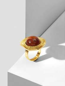 MOTF PREMIUM 18K Gold Vintage Maillard Simple Resin Ring - Gold - Coffee - View 8