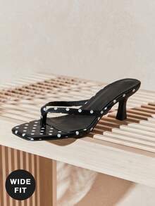 SHUZIA #WideFit Women's Black Polka Dot Thong Strap Kitten Heel Slide Sandals – , Chic & Easy To Walk In Valentine's Day - Black - View 5