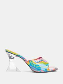 Glitzique 女士时尚彩绘高跟凉鞋，时尚派对露趾一脚蹬红色高跟凉鞋 - 紅色 - 查看 4