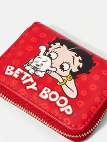 Betty Boop x SHEIN 1 Big Red Red Lip Dog Print Fashionable Short Wallet - Big red - View 3