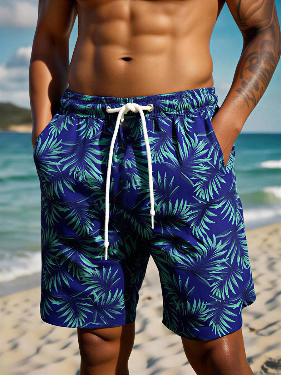 Manfinity VDAYZ Men's All-Over Print Pocket Drawstring Waist Fashionable Beach Shorts Hawaiian Swim Shorts Plus Size Men Beach Shorts Flower Swim Trunks Men Floral Swim Trunks Mens Floral Short Mens Beachwear Blue Floral Swim Trunks Hawaii Trunks Mens Swim Trunk Matching Mens Swim Shorts Mens Trunks Hawaii Swim Trunks Blue Tropical Swim Trunks - Navy Blue - View 1