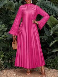 SHEIN Lady Đầm nữ cỡ lớn màu đỏ hồng cổ đứng vai rớt tay dài dáng rộng xếp ly thường ngày, đầm dự tiệc nhà thờ, đầm maxi xếp ly, đầm maxi tay dài, đầm maxi tím, đầm mùa đông, đầm bốn mùa, bộ sưu tập thời trang sành điệu, đầm mùa hè, đầm mùa xuân, đầm thanh lịch cho nữ, trang phục đi nghỉ mát, đầm dự tiệc, đầm cưới và sự kiện, đầm khách mời đám cưới cho nữ. - Màu Hồng Tươi - Xem 3