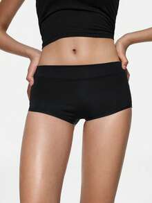 SHAPORA 1pc Women's Soft & Comfortable Black Briefs, Minimalist Style Daily Underwear - Black - View 4