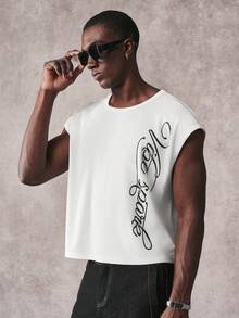 STYNVO 男士休闲字母印花背心，夏季 - 白色 - 查看 3