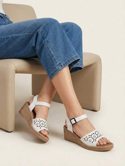 Sandalia de plataforma, sandalia imitación yute, sandalia con tiras, sandalia con perforaciones, sandalia cómoda, sandalia casual mujer, calzado femenino de verano